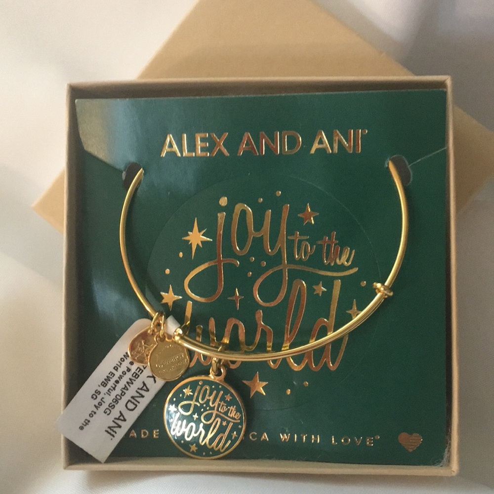 “Joy to the World” Alex and Ani Gold Bangle Charm Bracelet NWT